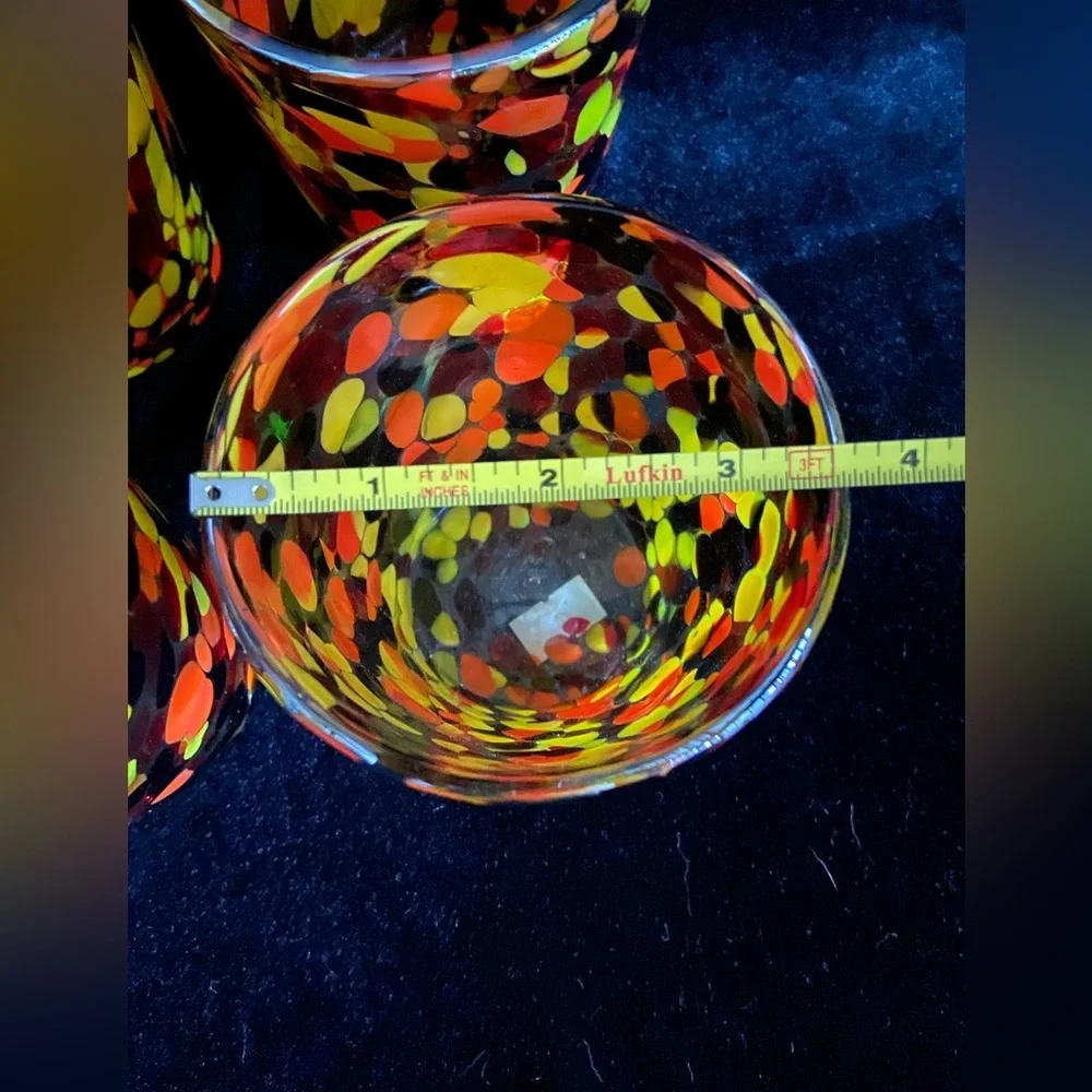 Bright Confetti Handblown Rocks Glass Recycled Glasses Set of 4